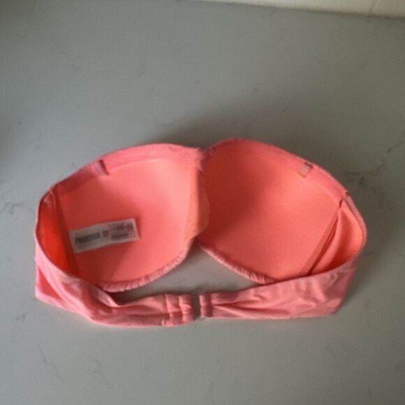 Hot Pink Peach Strapless Swim Bra Women's Large B/C Cup Ruched - Picture 6 of 10